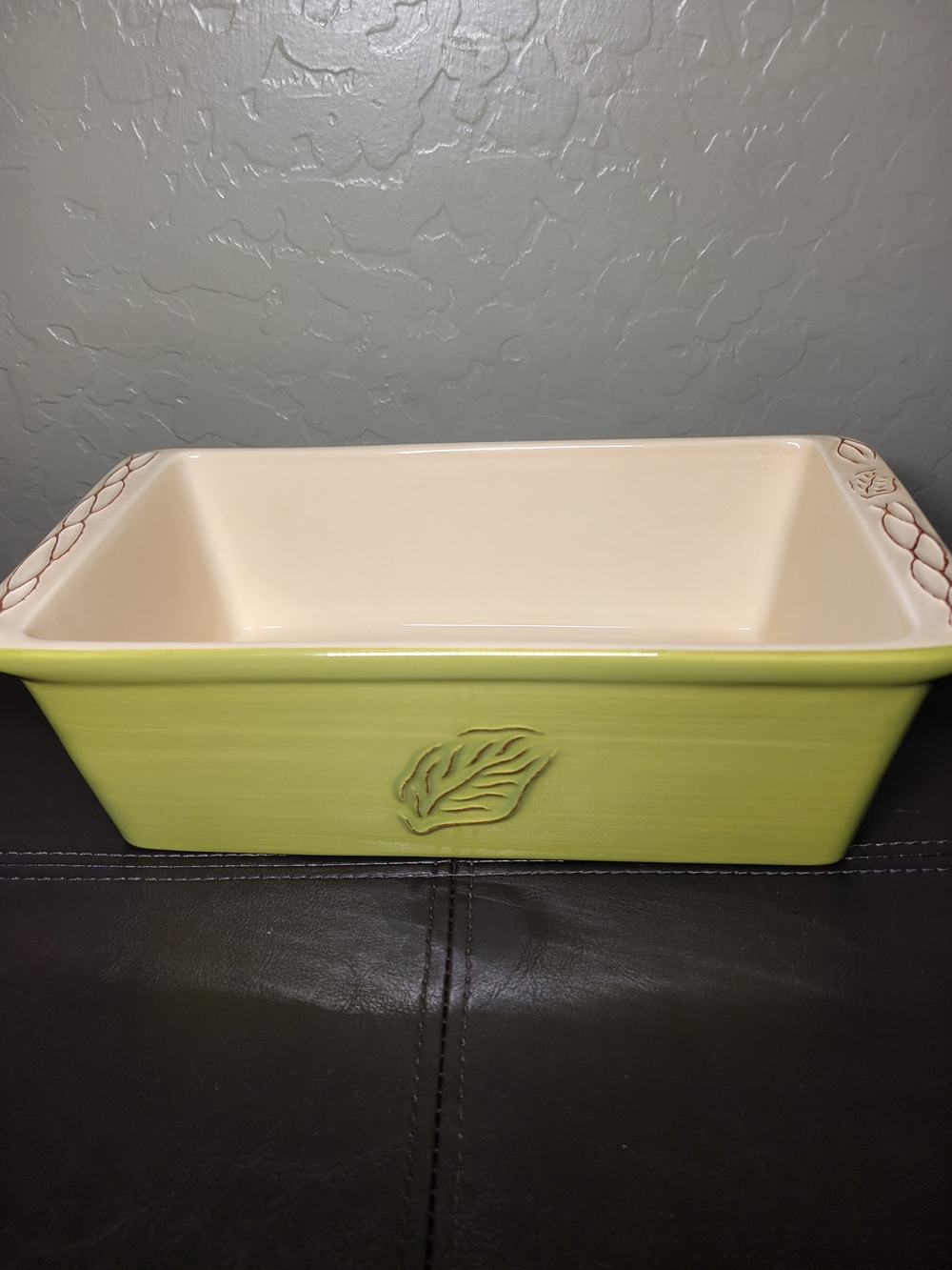 Tastefully Simple "Host Collection" ceramic baking dish in olive green